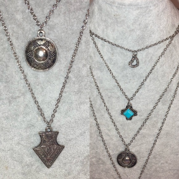 4 Row Pendant Necklace Tribal Turquoise Boho Jewelry - Picture 2 of 4